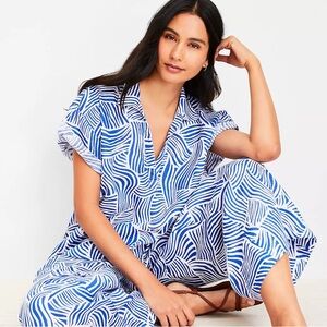 LOFT Beach Spiral 100% Linen Wide Leg Size L oversized set